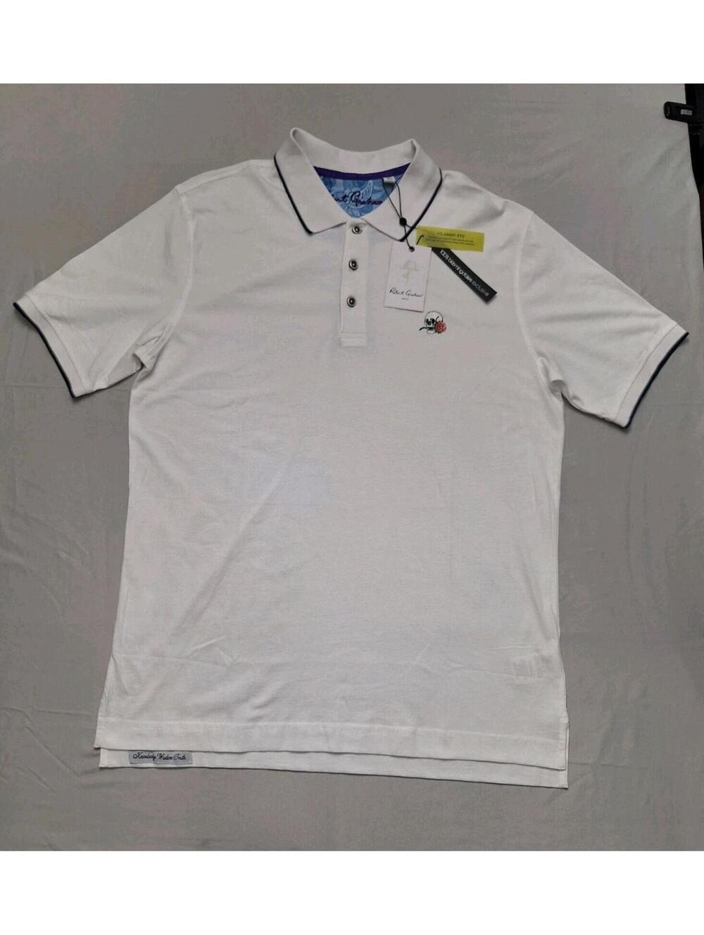 Robert Graham Archie Skull & Rose LRG Polo Shirt White Classic Fit Men's